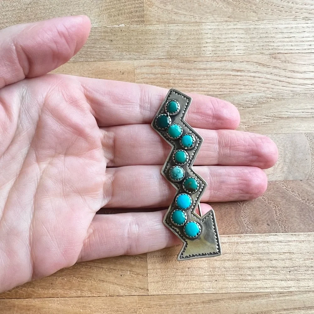 Vintage H. Hicks Taos Sterling silver turquoise arrow brooch pin
